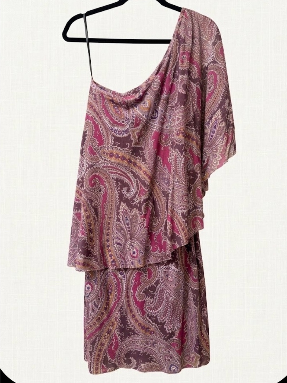 Paisley One-Shoulder Dress in Mauve Pink